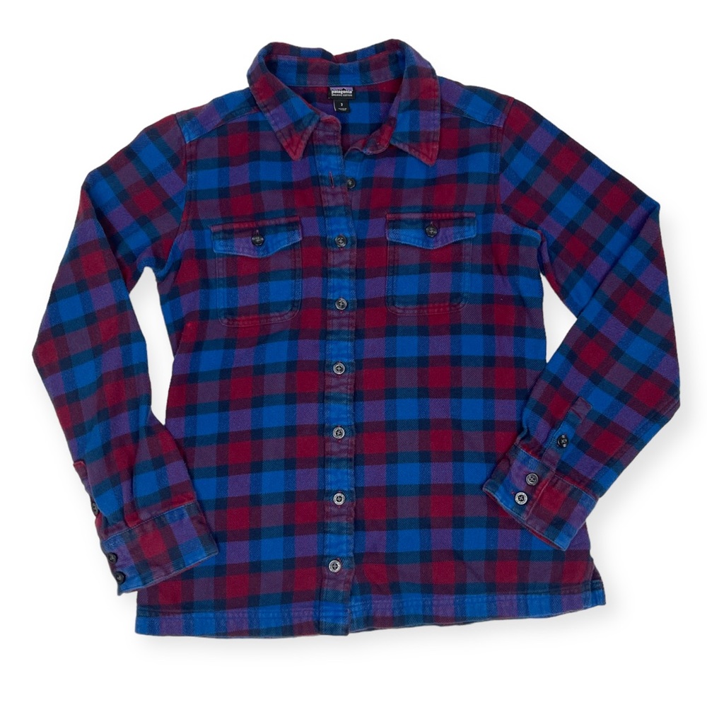 Patagonia Organic Cotton Plaid Thick Button Down Flannel Shirt sz 2 Womens